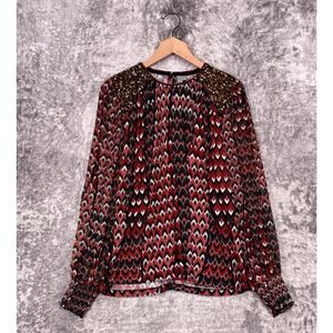 Bl^nk London Top Medium Womens Anthropologie Red Lurex Metallic Sequin Blouse